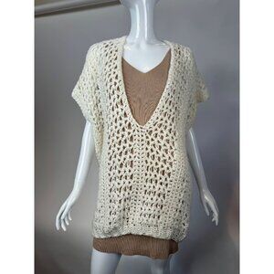 Handmade Crochet Vintage Vest  OS Cream  Crochet Polyester Blend